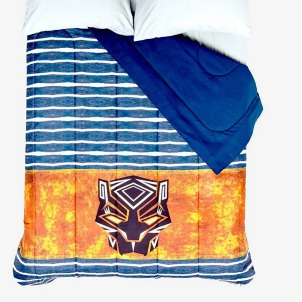 Marvel Black Panther Logo & Stripes Full/Queen Comforter Hot Topic MCU‎